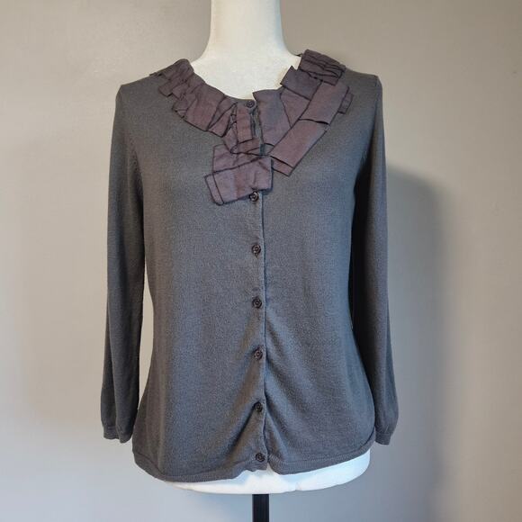 Garnet Hill Cardigan Womens M Gray Silk Wool Cashmere Sweater Soft Minimalist - Picture 1 of 9